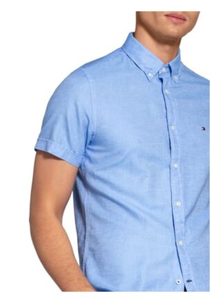 Tommy Hilfiger Kurzarm-Hemd Slim Fit Mit Leinen blau