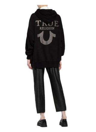 True Religion Oversized-Hoodie True Mit Schmucksteinbesatz schwarz