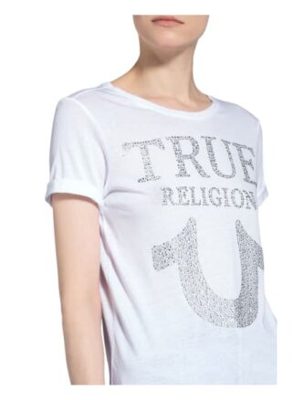 True Religion T-Shirt True Mit Schmucksteinbesatz weiss