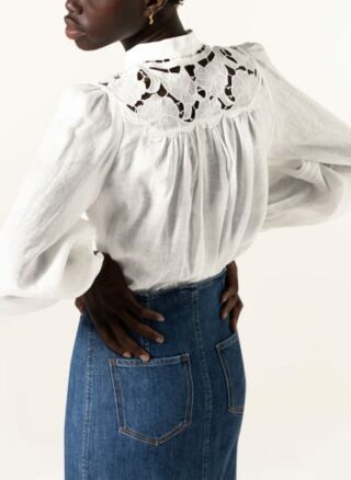 Zimmermann Leinenbluse Cassia Yoke Mit Spitzenbesatz weiss