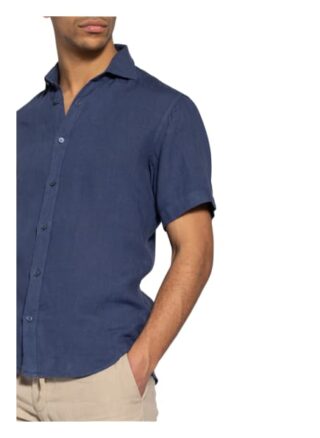 Zzegna Kurzarm-Hemd Extra Slim Fit Aus Leinen blau