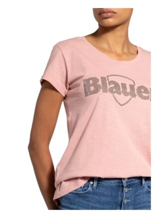 blaueer T-Shirt Mit Schmucksteinbesatz rosa