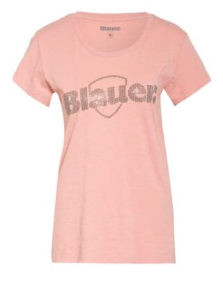 blaueer T-Shirt Mit Schmucksteinbesatz rosa