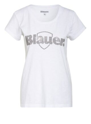 blaueer T-Shirt Mit Schmucksteinbesatz weiss