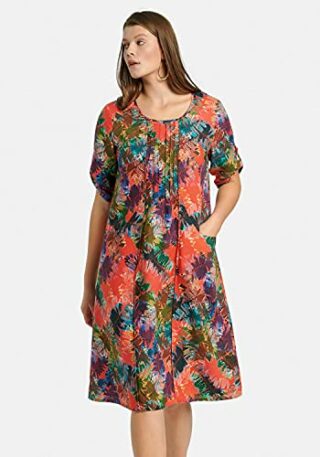 ANNA AURA A-Linien Kleid aus Leinen mit Allover-Muster, Bunt