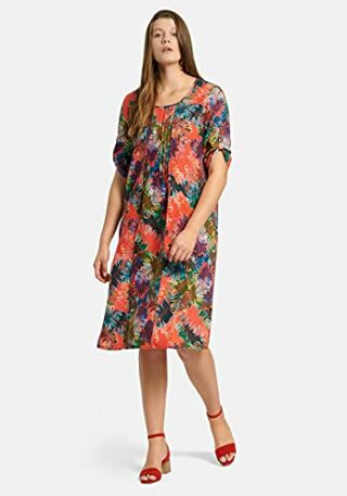 ANNA AURA A-Linien Kleid aus Leinen mit Allover-Muster, Bunt