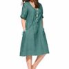 ANNA AURA Ausgestelltes Kleid in A-Linie aus Leinen, Grün