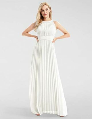 APART Abendkleid aus plissiertem Chiffon, Taillenband, Beige