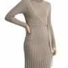 APART Elegantes Strick-Kleid in Wickel-Optik mit Rollkragen, Beige