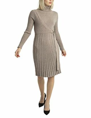 APART Elegantes Strick-Kleid in Wickel-Optik mit Rollkragen, Beige