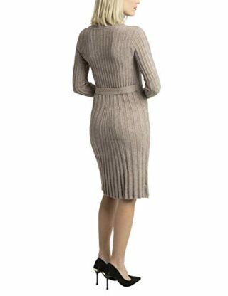 APART Elegantes Strick-Kleid in Wickel-Optik mit Rollkragen, Beige