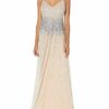 Adrianna Papell Abend-Kleid in A-Linie mit Perlenbesatz, Silber