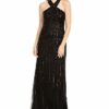 Adrianna Papell Abend-Kleid mit Neckholder-Perlen, Schwarz