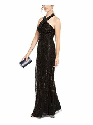 Adrianna Papell Abend-Kleid mit Neckholder-Perlen, Schwarz