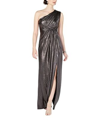 Adrianna Papell Abendkleid aus Metallic-Jersey, Schwarz