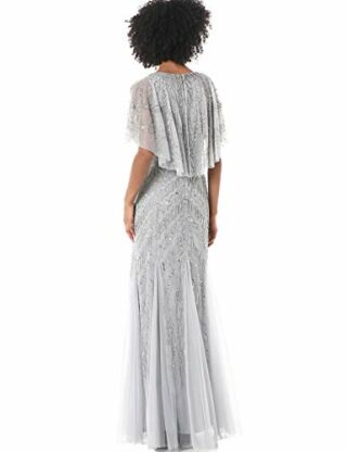 Adrianna Papell Abendkleid mit Perlenstickerei, Silber