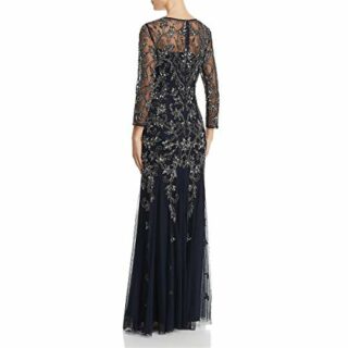 Adrianna Papell Abendkleid mit langen Ärmeln, Perlen, Blau
