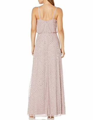 Adrianna Papell Art Deco Perlen besetztes Abendkleid, Silber