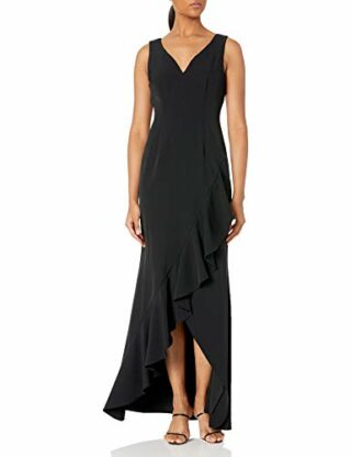 Adrianna Papell Asymmetrical Ruffle Gown, Schwarz