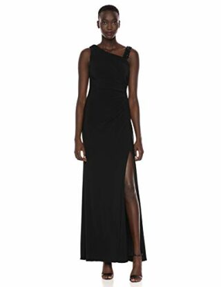 Adrianna Papell Asymmetrisches gerafftes Abendkleid, Schwarz