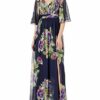 Adrianna Papell Bedrucktes Ballkleid aus Chiffon Abendkleid, Blau