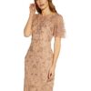 Adrianna Papell Besticktes Etuikleid aus Mesh, Braun