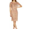 Adrianna Papell Besticktes Etuikleid aus Mesh, Braun