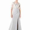 Adrianna Papell Besticktes langes Abendkleid, Silber