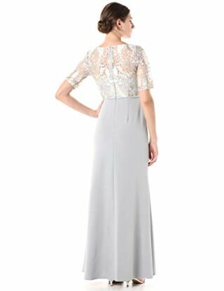 Adrianna Papell Besticktes langes Abendkleid, Silber