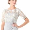 Adrianna Papell Besticktes langes Abendkleid, Silber