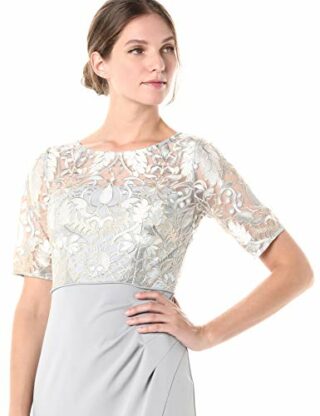 Adrianna Papell Besticktes langes Abendkleid, Silber