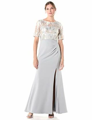 Adrianna Papell Besticktes langes Abendkleid, Silber