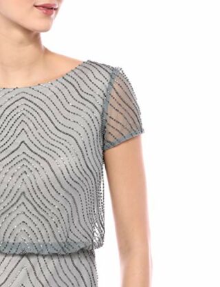 Adrianna Papell Blouson Perlenkleid Abendkleid, Grau