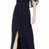 Adrianna Papell Drapiertes Maxi Kleid aus Chiffon-Jersey, Blau