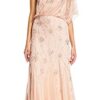Adrianna Papell Ein-Schulter-Perlenkleid, Pink