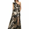 Adrianna Papell Jacquard-Rüschenkleid Abendkleid, Schwarz