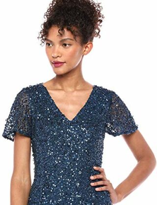 Adrianna Papell Kleid mit Perlen und ausgestellten Ärmeln, Abendkleid, Blau