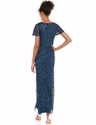 Adrianna Papell Kleid mit Perlen und ausgestellten Ärmeln, Abendkleid, Blau
