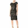 Adrianna Papell Kurzärmliges Kleid aus Metallic-Jacquard Abendkleid, Schwarz