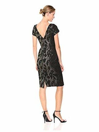 Adrianna Papell Kurzärmliges Kleid aus Metallic-Jacquard Abendkleid, Schwarz