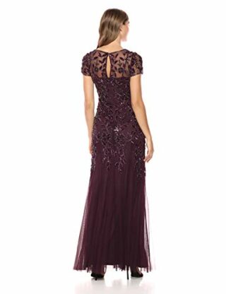 Adrianna Papell Kurzärmliges, perlenbesetztes Blumenkleid Abendkleid, Lila