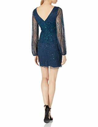 Adrianna Papell Kurzes Cocktailkleid mit Perlen, Abendkleid, Blau