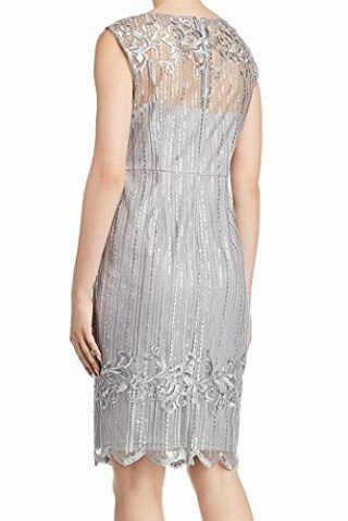 Adrianna Papell Kurzes besticktes Kleid mit Flügelärmeln, Silber