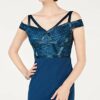 Adrianna Papell Langes Abendkleid mit offenen Schultern, Blau