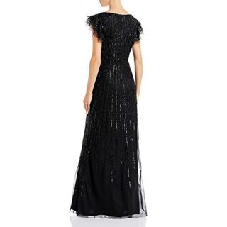 Adrianna Papell Langes Kleid mit Pailletten, Plissee-Detail, Schwarz