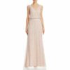 Adrianna Papell Langes Perlenkleid, Abendkleid, Beige