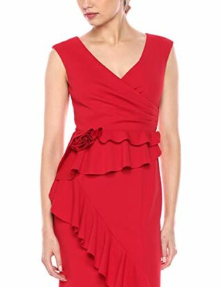 Adrianna Papell Langes drapiertes Crepe-Kleid, Rot