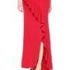 Adrianna Papell Langes drapiertes Crepe-Kleid, Rot