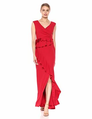 Adrianna Papell Langes drapiertes Crepe-Kleid, Rot