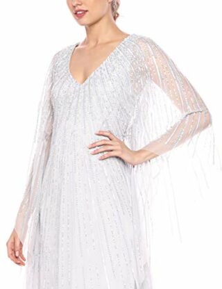 Adrianna Papell Maxi Abendkleid, Perlen, Weiß